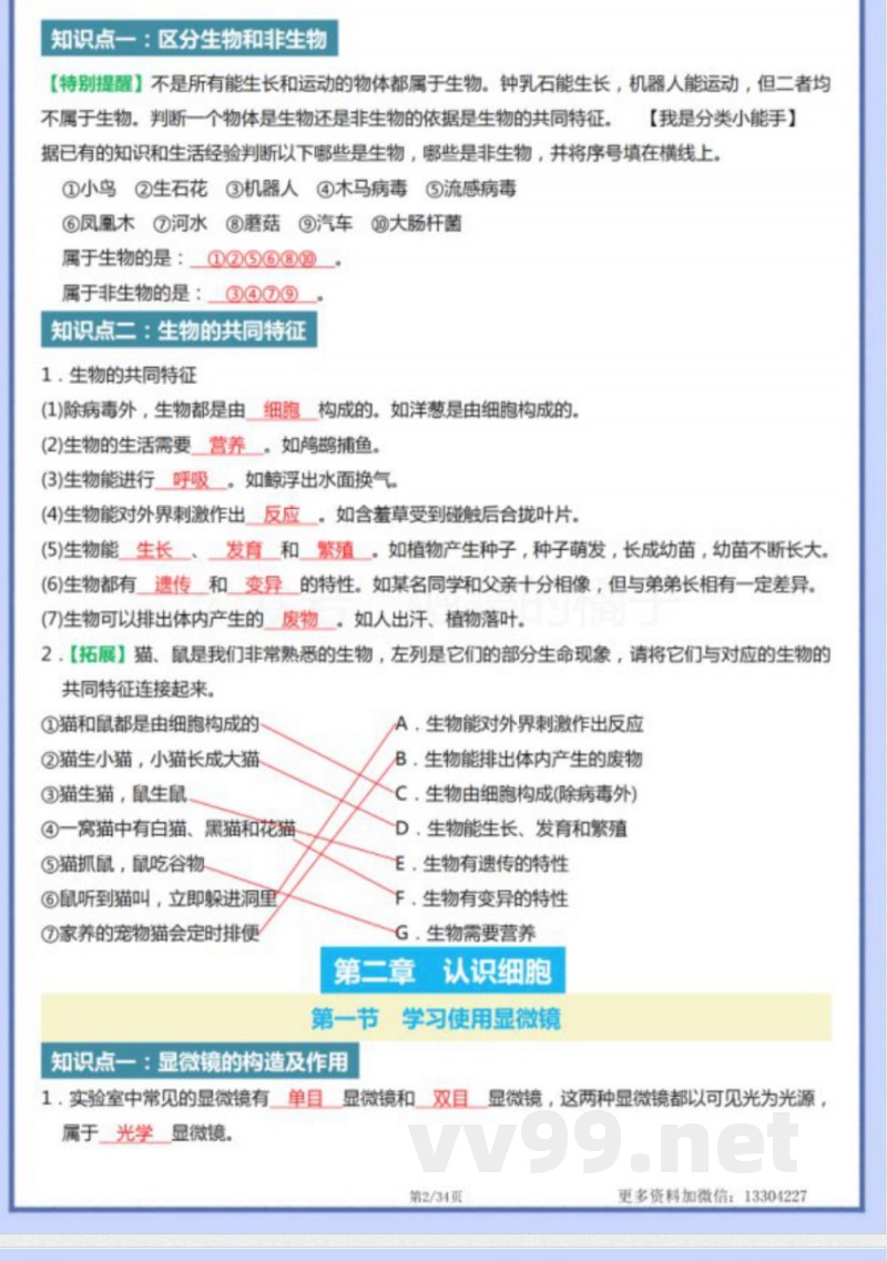 2024版七年级上册人教生物知识点梳理. 2024版七年级上册人教生物知识点梳理.