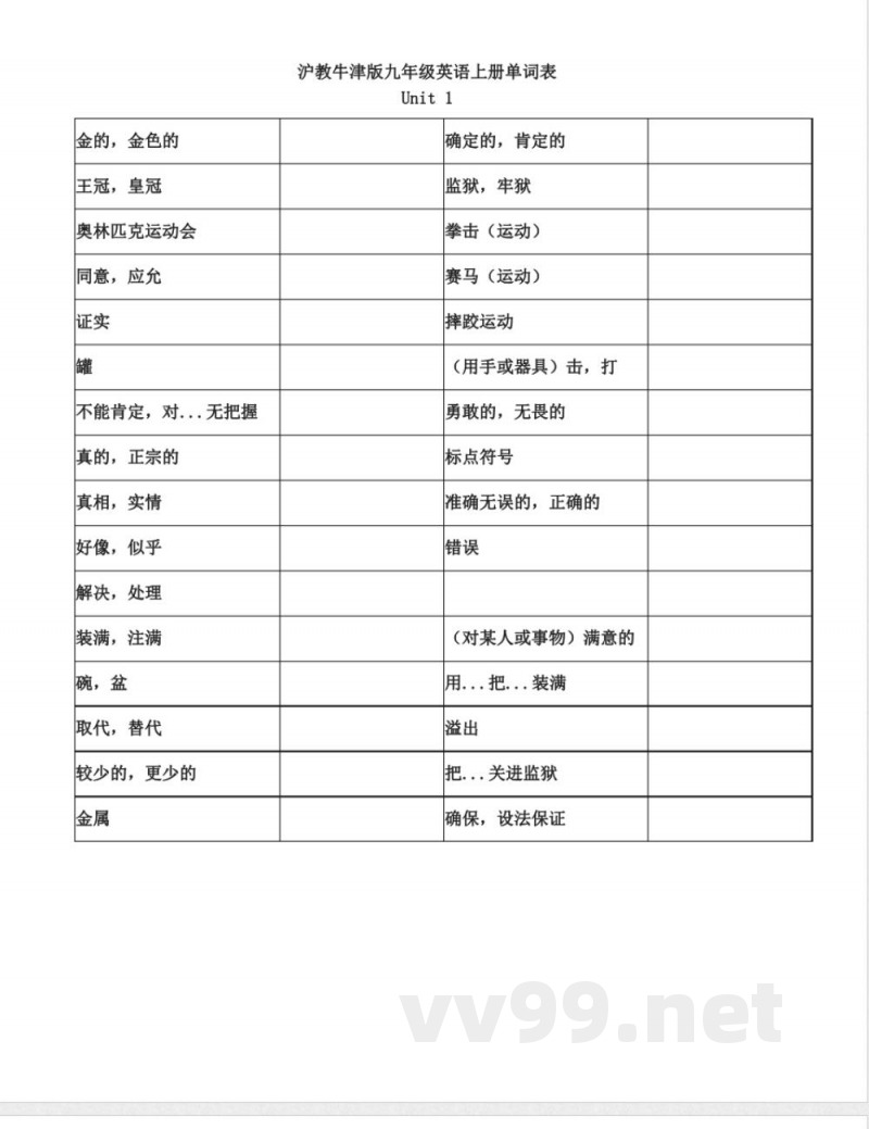 沪教牛津版九年级英语上册单词表 沪教牛津版九年级英语上册单词表