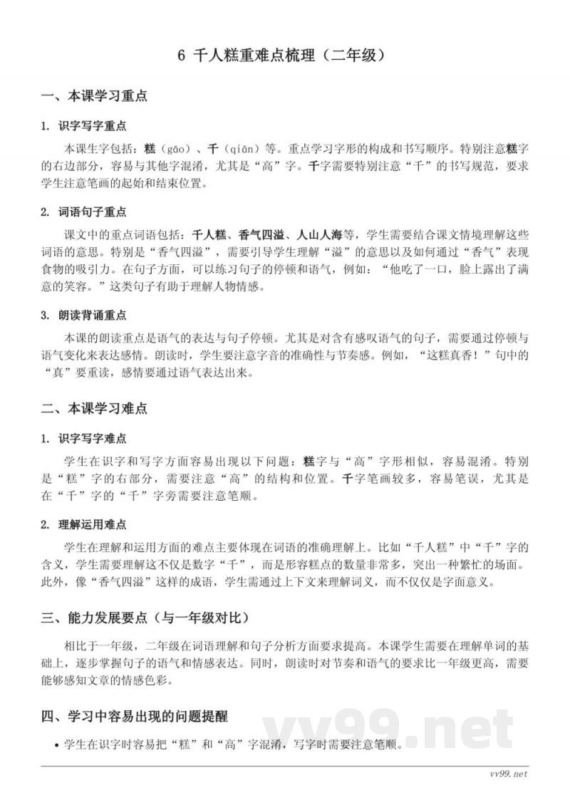 6 千人糕重难点梳理(二年级下册统编版) 6 千人糕重难点梳理(二年级下册统编版)
