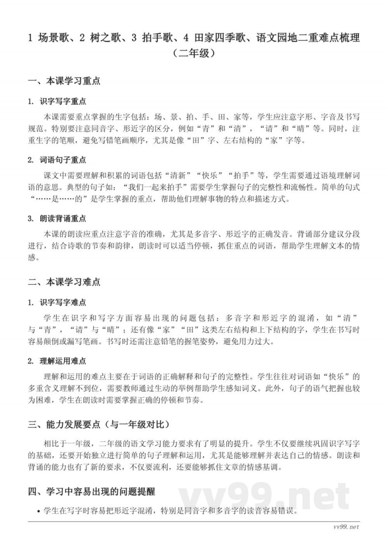 二年级语文重难点梳理(统编版上册) 二年级语文重难点梳理(统编版上册)