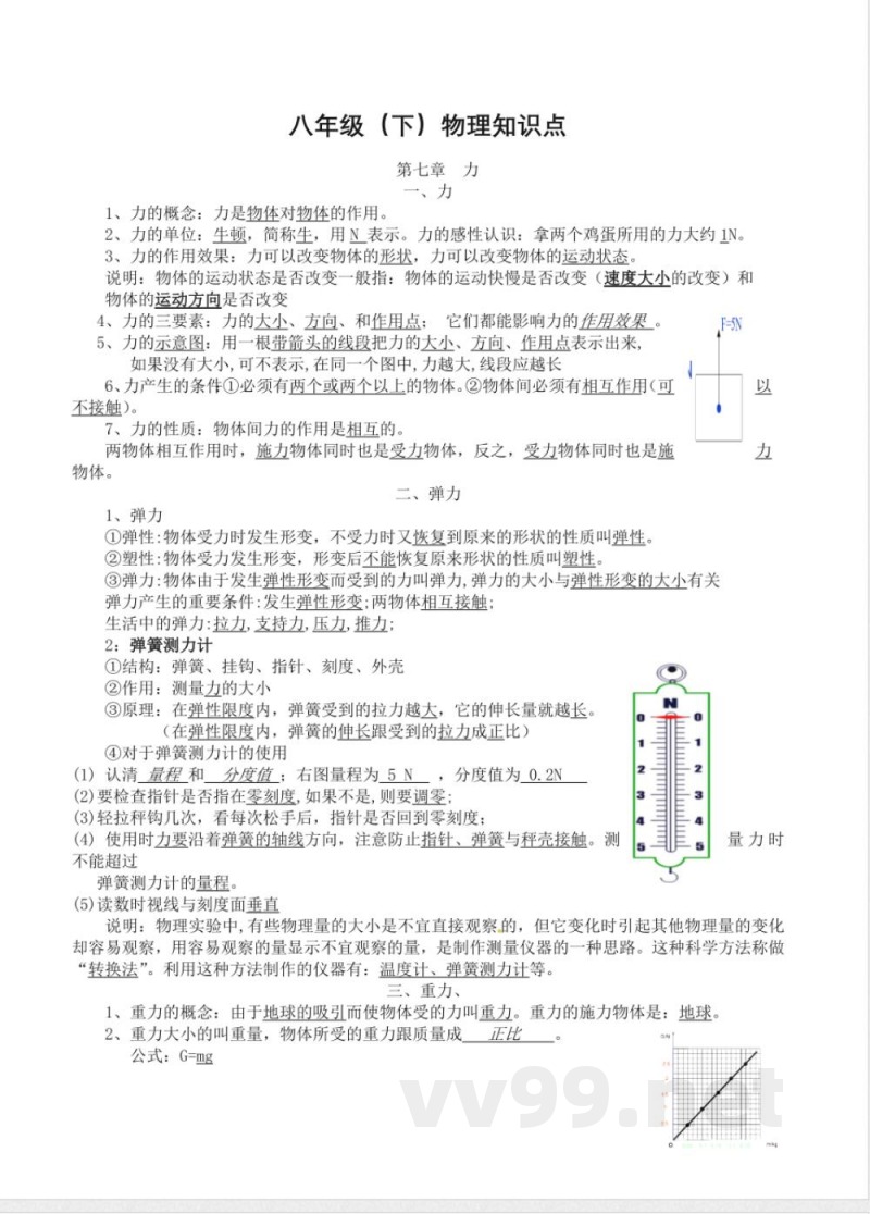 人教版物理八年级下册知识点总结 人教版物理八年级下册知识点总结