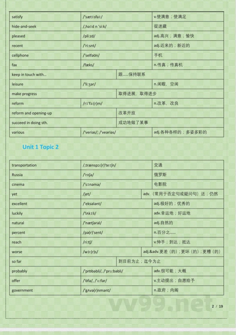 (仁爱版)九年级英语上册(科普版)单词表 (仁爱版)九年级英语上册(科普版)单词表