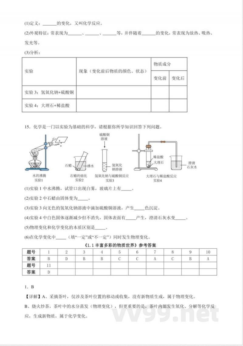 1.1丰富多彩的物质世界同步练习(含解析) 仁爱科普版化学九年级上册 1.1丰富多彩的物质世界同步练习(含解析) 仁爱科普版化学九年级上册