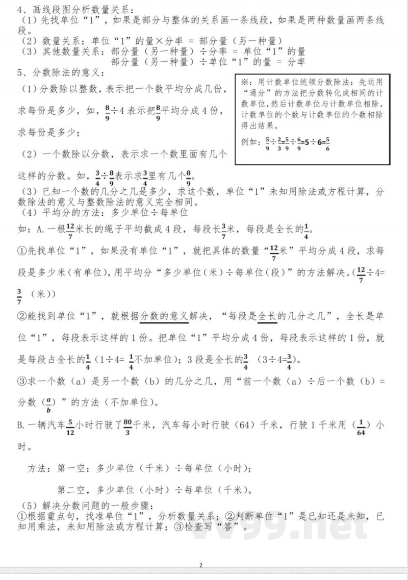 青岛版六年级上册数学知识要点