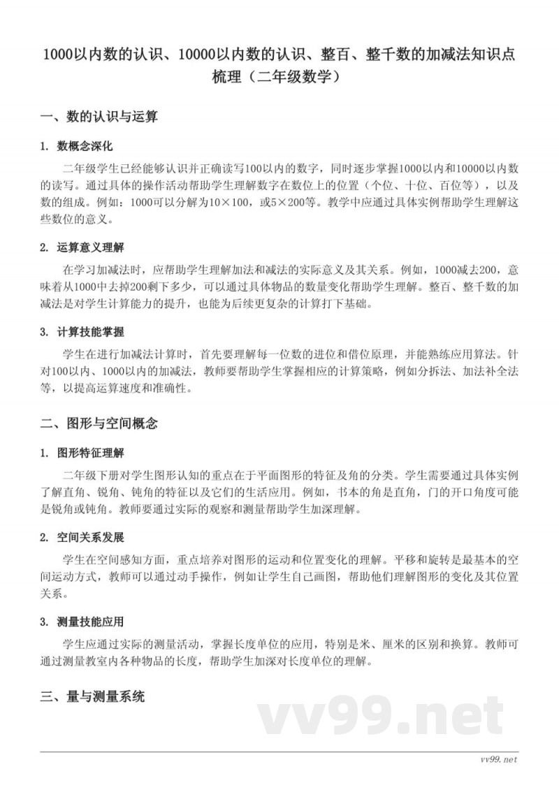 1000以内数的认识、10000以内数的认识、整百、整千数的加减法知识点梳理(人教版二年级下册) 1000以内数的认识、10000以内数的认识、整百、整千数的加减法知识点梳理(人教版二年级下册)