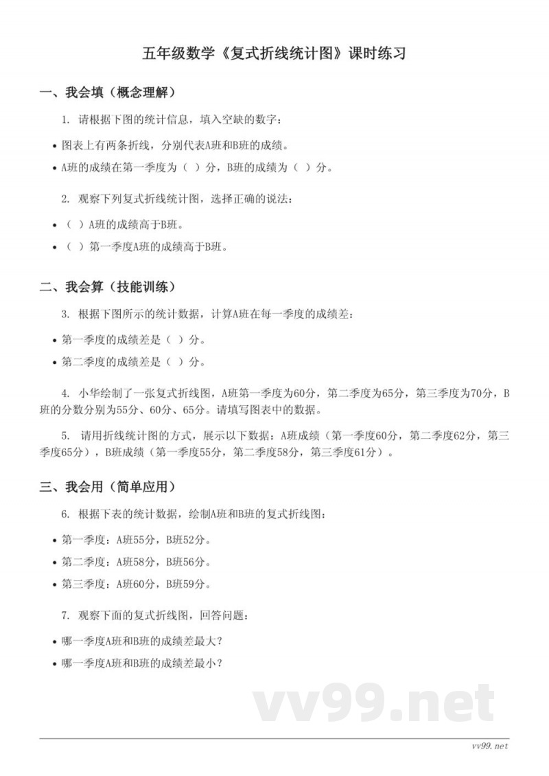 五年级数学(苏教版)下册《复式折线统计图》课时练习(含答案) 五年级数学(苏教版)下册《复式折线统计图》课时练习(含答案)