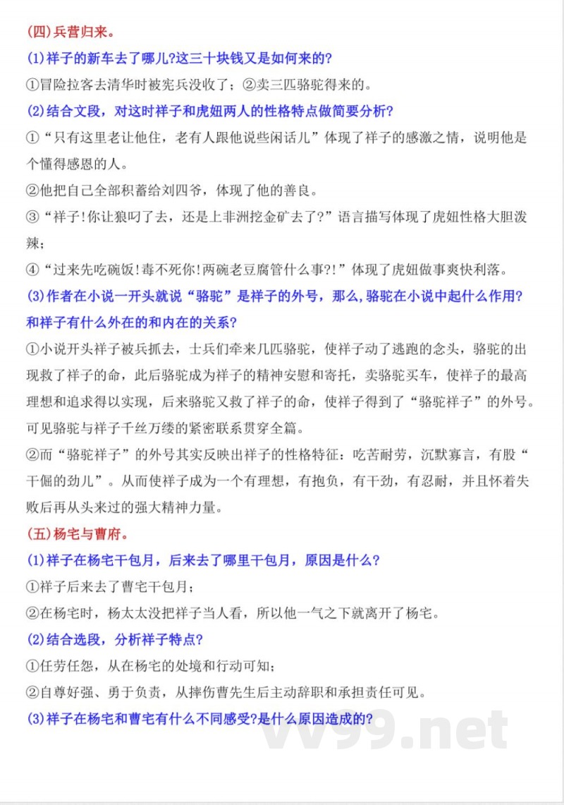 七年级下册语文《骆驼祥子》 知识点及练习 七年级下册语文《骆驼祥子》 知识点及练习