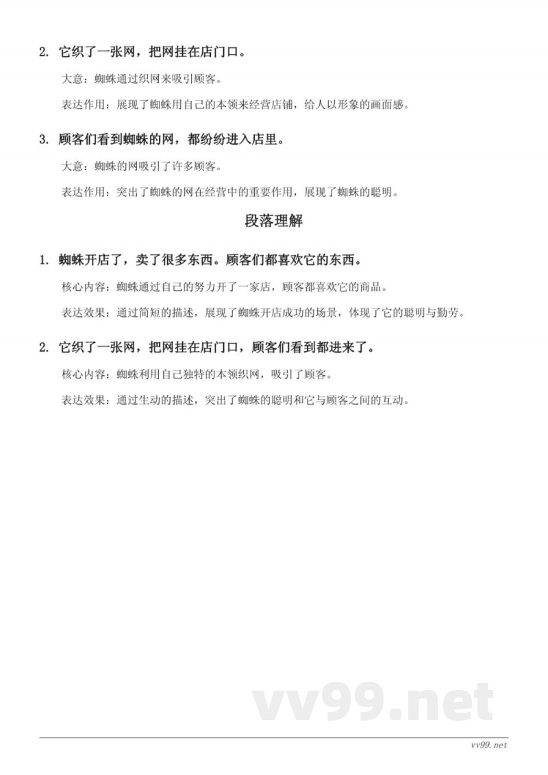 统编版二年级上册 语文《蜘蛛开店》知识点清单