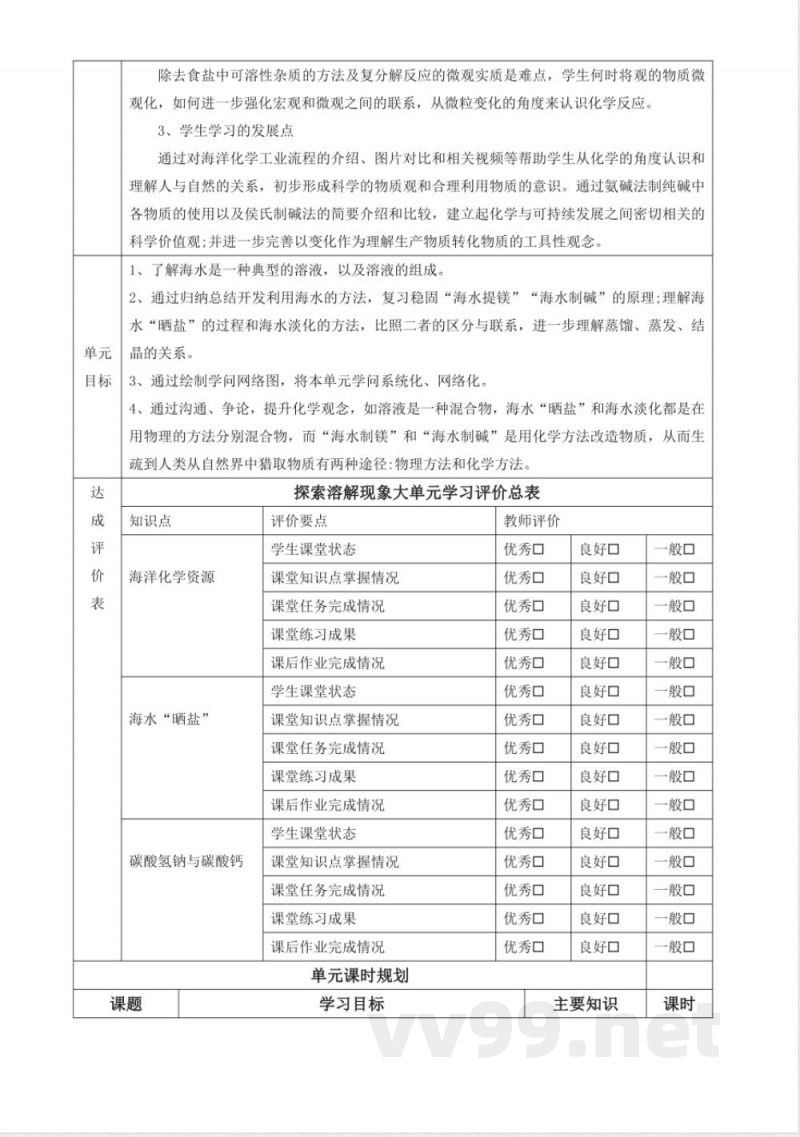 8.2 海水“晒盐” 大单元教学设计 鲁教版化学九年级下册 8.2 海水“晒盐” 大单元教学设计 鲁教版化学九年级下册