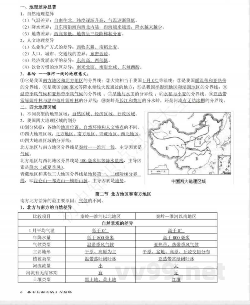 仁爱版地理八年级下册知识点汇总 仁爱版地理八年级下册知识点汇总