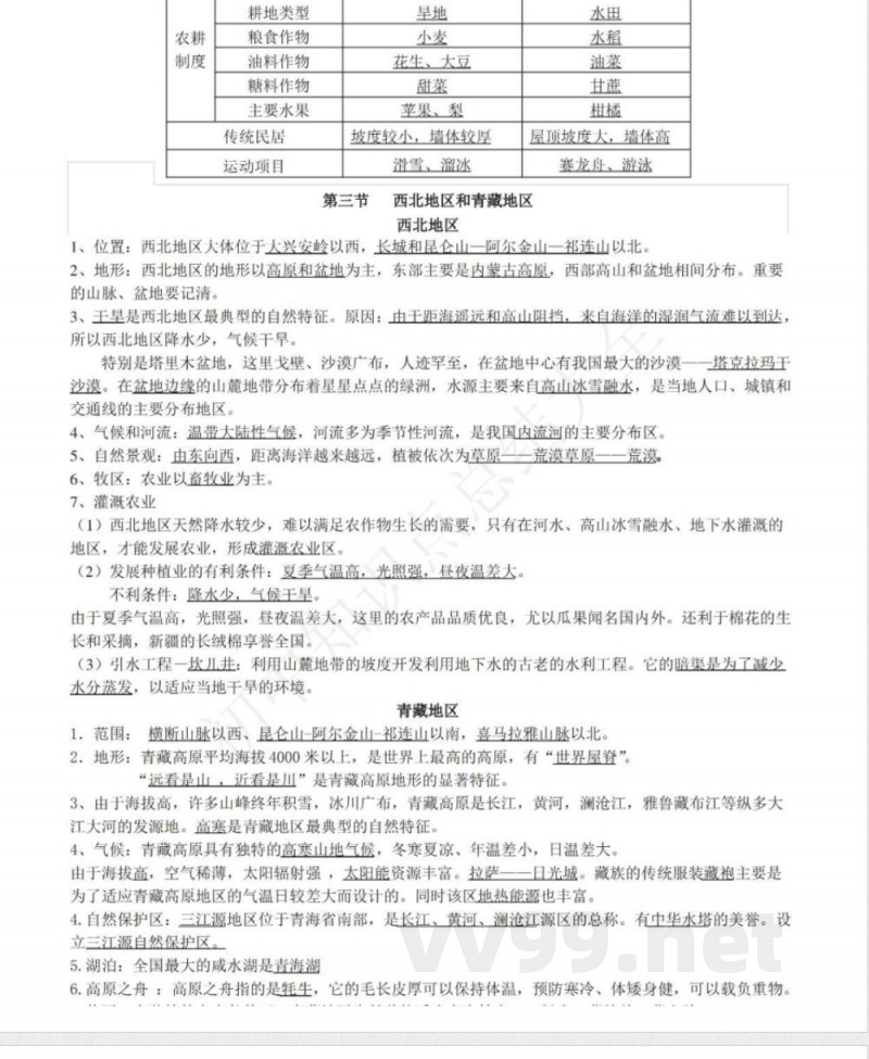 仁爱版地理八年级下册知识点汇总 仁爱版地理八年级下册知识点汇总