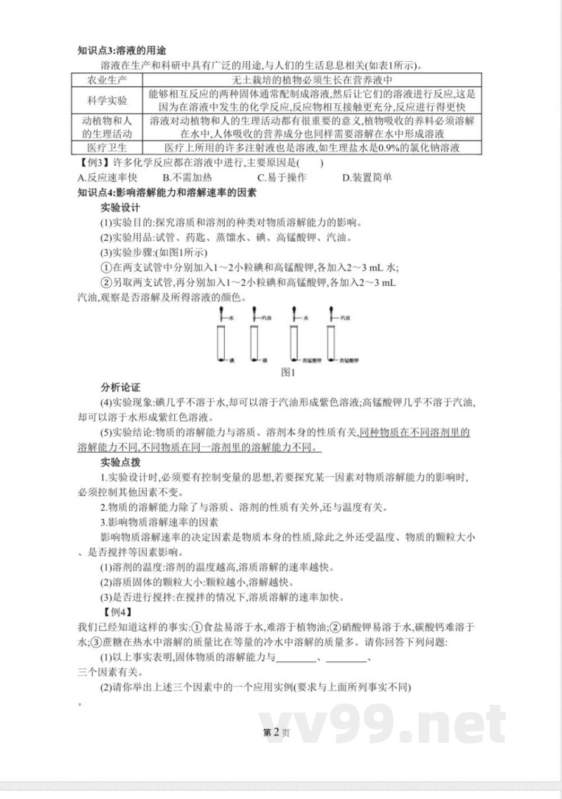 人教版九年级化学下册第九单元溶液知识点 人教版九年级化学下册第九单元溶液知识点