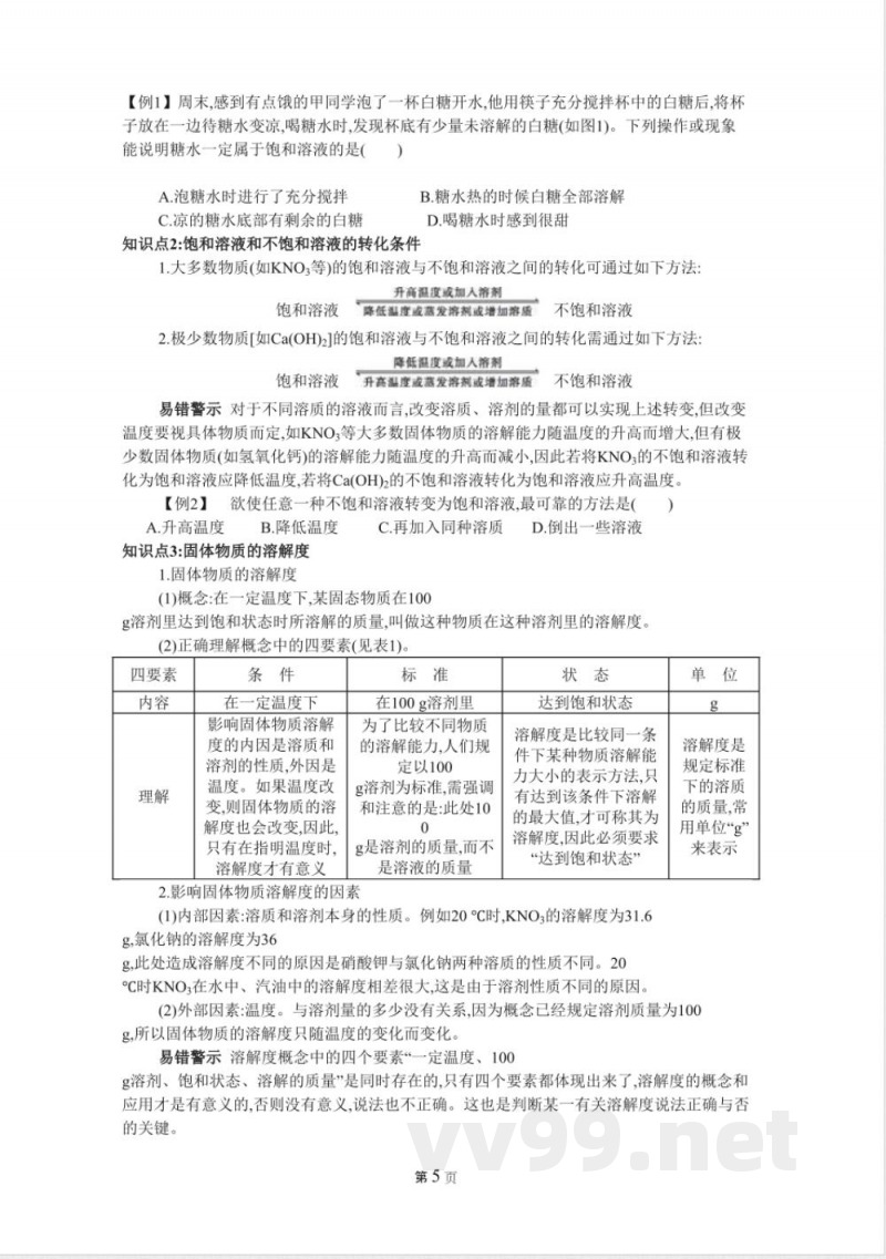 人教版九年级化学下册第九单元溶液知识点 人教版九年级化学下册第九单元溶液知识点