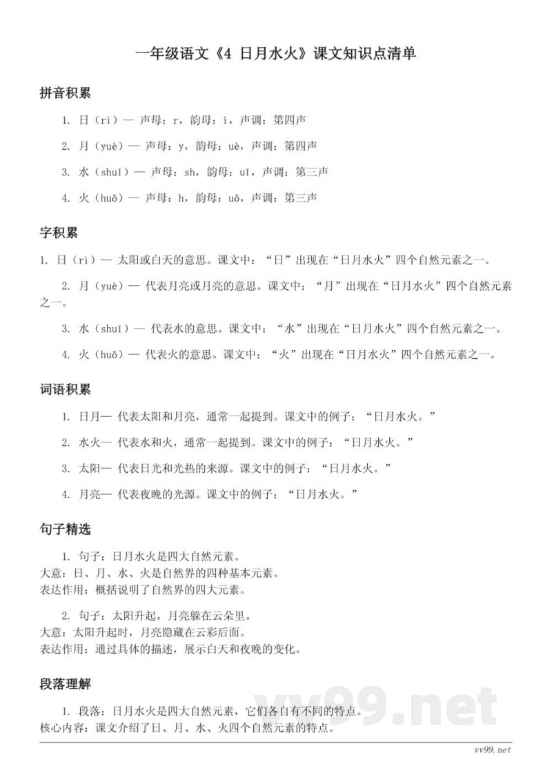 统编版一年级语文《4 日月水火》课文知识点清单 统编版一年级语文《4 日月水火》课文知识点清单