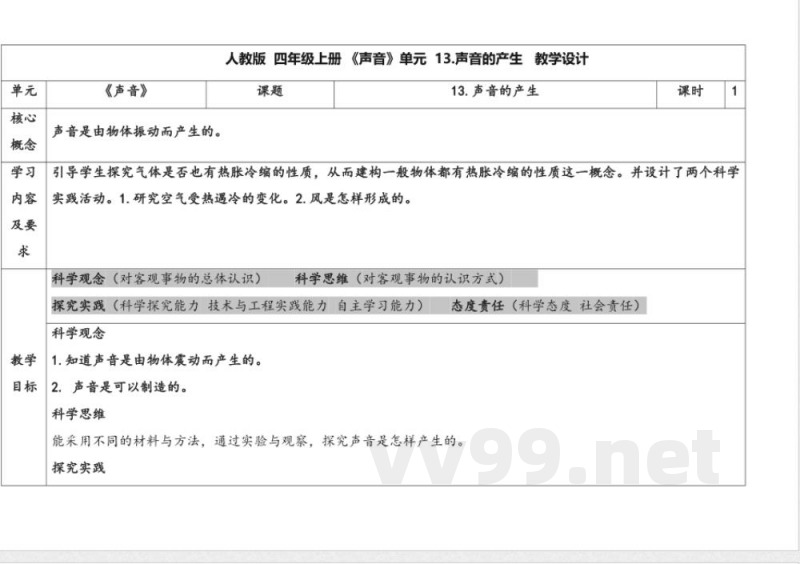 13.声音的产生 教案 人教鄂教版科学四年级上册 13.声音的产生 教案 人教鄂教版科学四年级上册