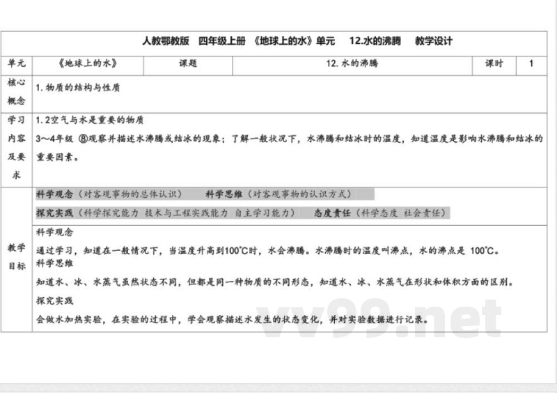 12.水的沸腾 教案 人教鄂教版科学四年级上册 12.水的沸腾 教案 人教鄂教版科学四年级上册