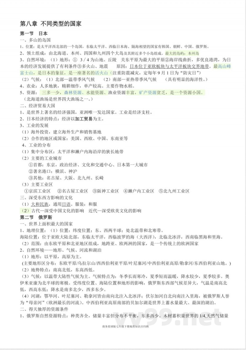 商务星球版七年级下册地理知识点归纳