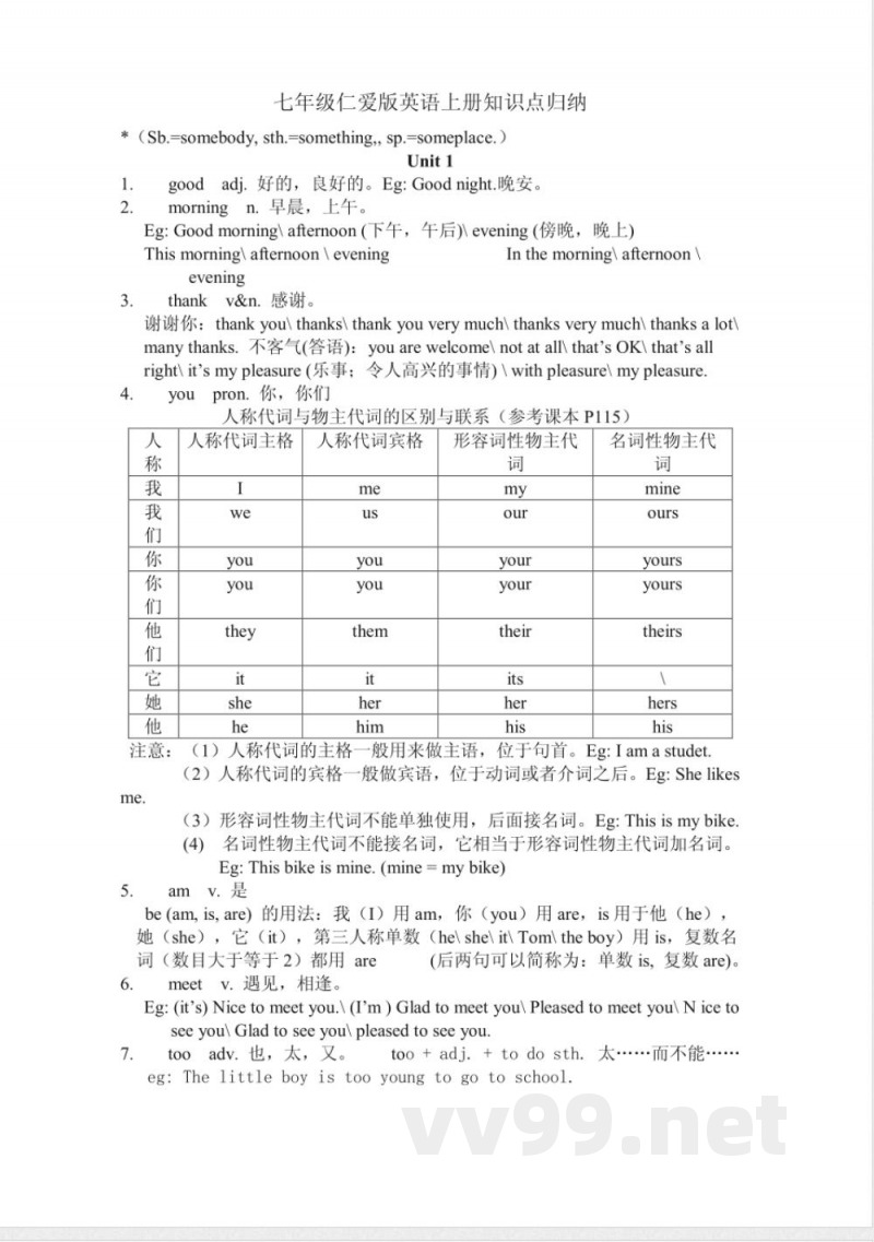 仁爱版七年级英语上册知识点归纳 仁爱版七年级英语上册知识点归纳