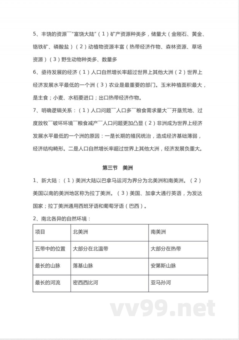 湘教版地理七年级下册知识点汇总