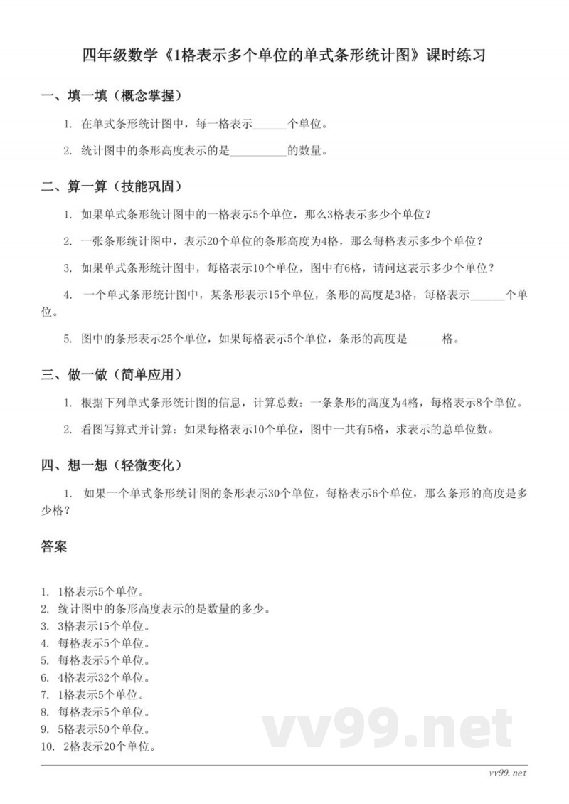 苏教版四年级上册数学《1格表示多个单位的单式条形统计图》课时练习(含答案) 苏教版四年级上册数学《1格表示多个单位的单式条形统计图》课时练习(含答案)