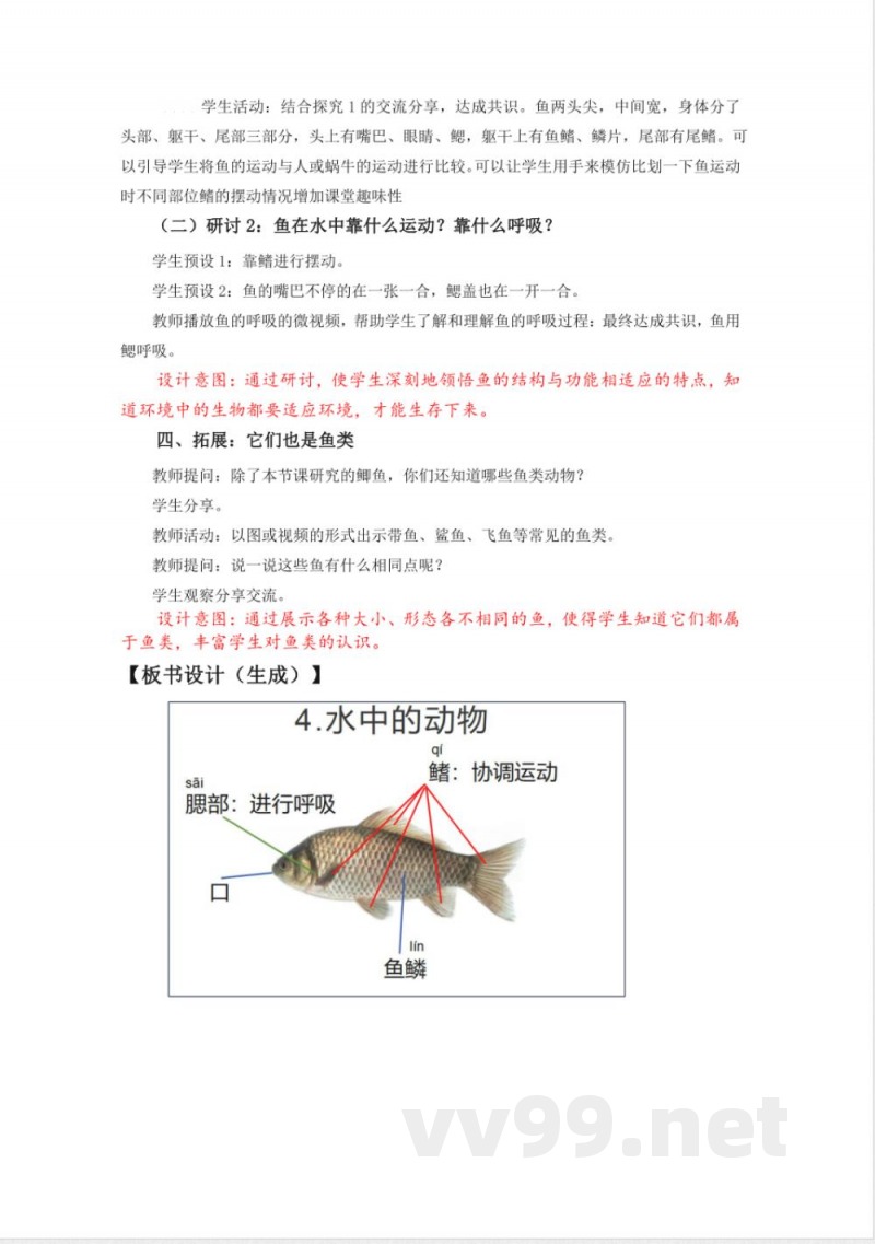 2.4《水中的动物》教学设计 教科版科学一年级下册 2.4《水中的动物》教学设计 教科版科学一年级下册