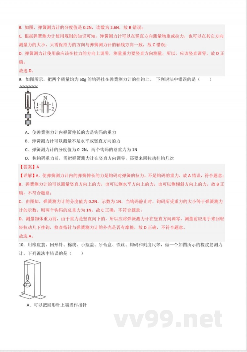 八年级物理下册同步课堂（苏科版）8.1 力 弹力（分层练习）（解析版）