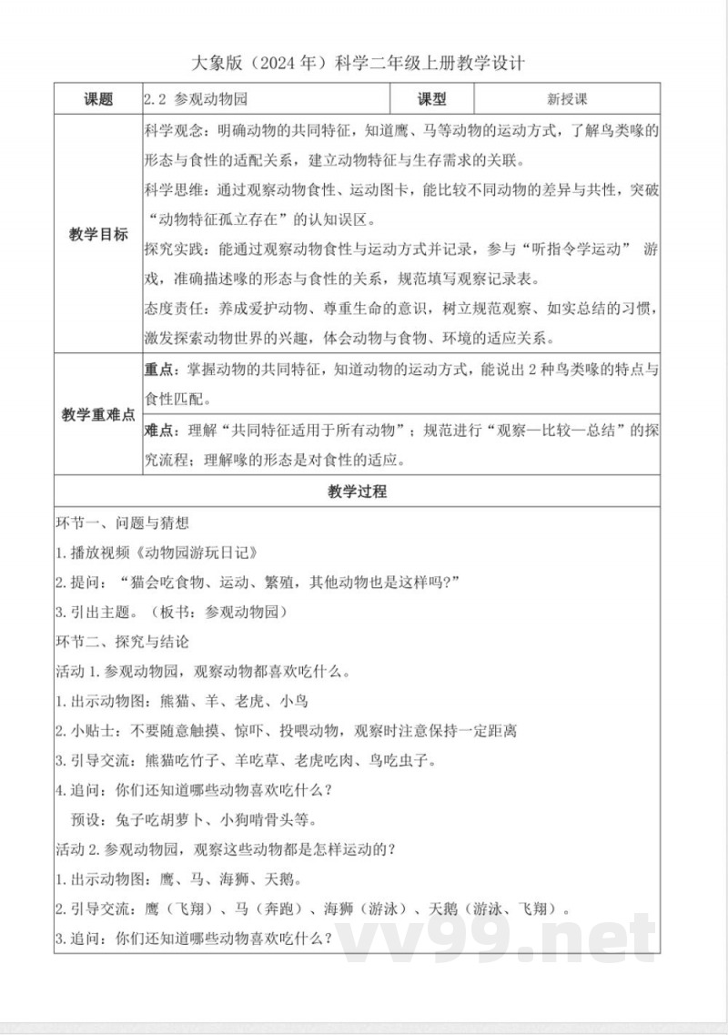 2.2 参观动物园(教学设计)科学大象版二年级上册2025 2.2 参观动物园(教学设计)科学大象版二年级上册2025