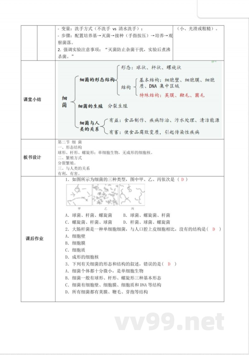 2.2.2 细菌(教学设计)生物冀少版2025七年级上册 2.2.2 细菌(教学设计)生物冀少版2025七年级上册