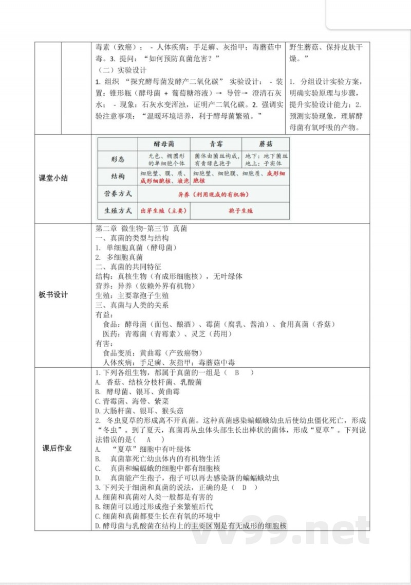 2.2.3 真菌（教学设计）生物冀少版2025七年级上册