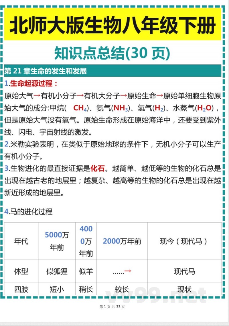 北师大版生物八年级下册知识点总结(2)