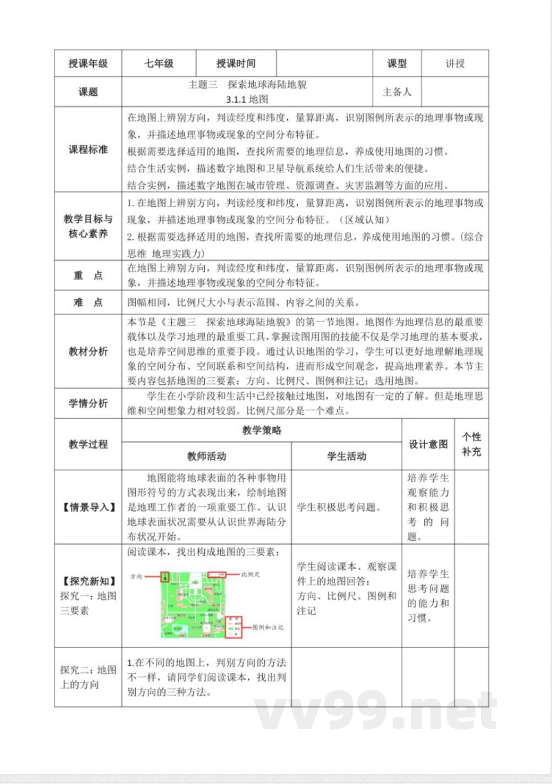 3.1.1地图(教学设计)地理晋教版2025七年级上册 3.1.1地图(教学设计)地理晋教版2025七年级上册