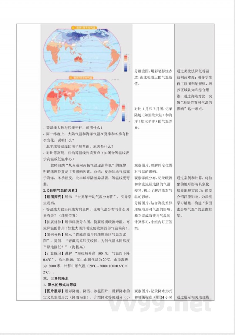 3.1 世界的气温和降水（教学设计）地理中图版2025八年级上册