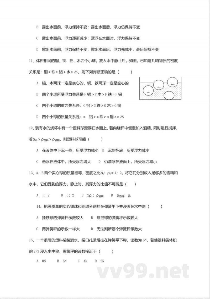 2020春沪粤版八年级物理下册同步练习-《9.1认识浮力》