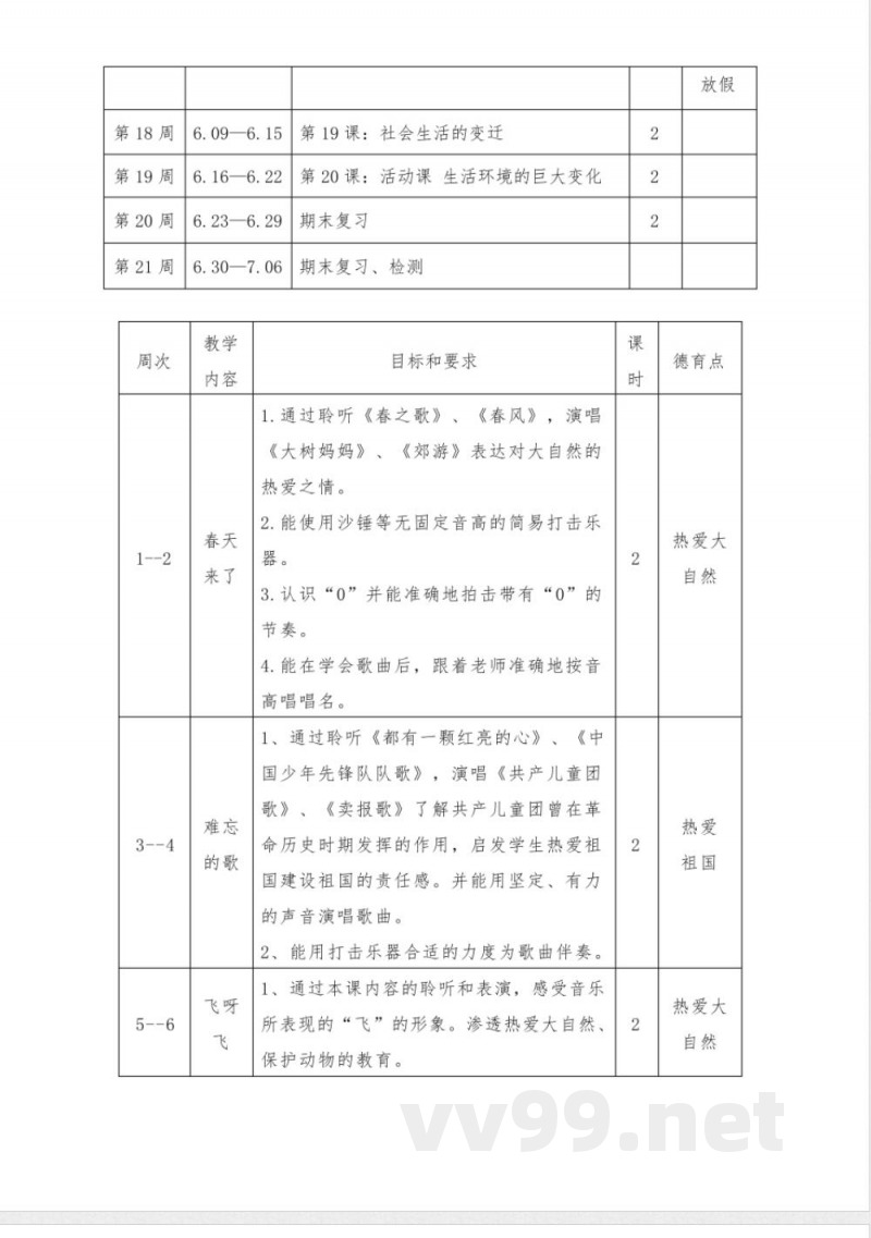 部编版八年级下册历史教学进度表 部编版八年级下册历史教学进度表