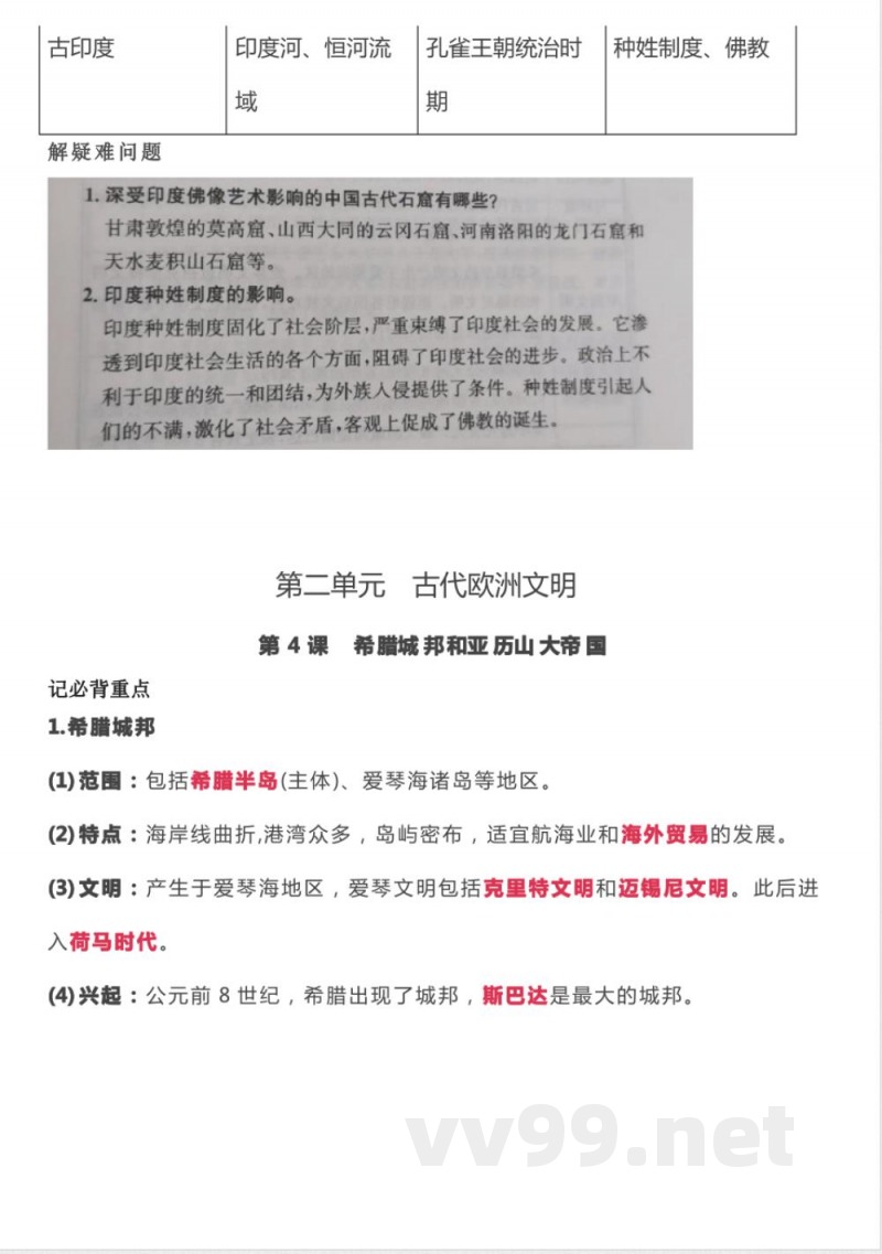 人教版九年级上册历史知识点详细